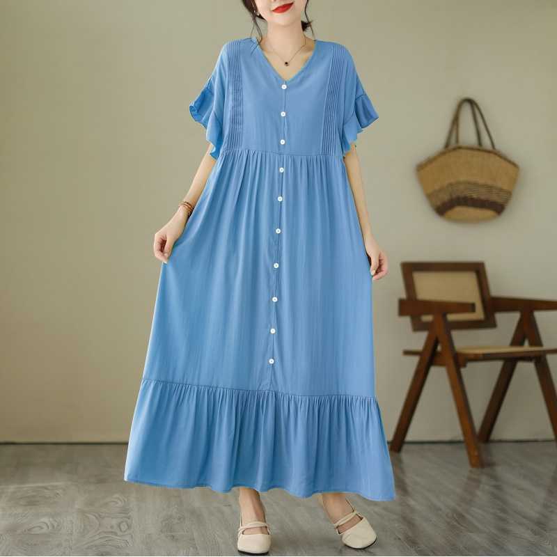 V-neck Loose Long Dress