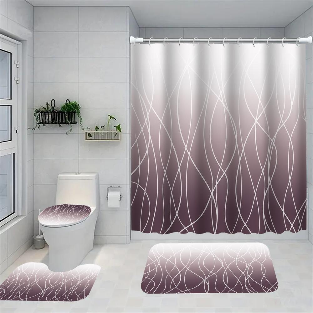 1/4 Marble Veining Shower Curtains, Toilet Seat Decoration, Shower Curtain With Carpet And Toilet Lid, 70.8X70.8 Inch