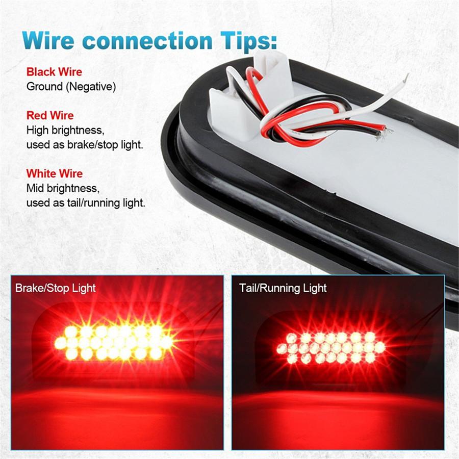 Universal 2X Oval Brake Stop Tail Fog Drl Turn Sealed Marker Lights Flush Mount 6" Inch 24 Led Truck Trailer Boat Utility Red Lens Waterproof 12V