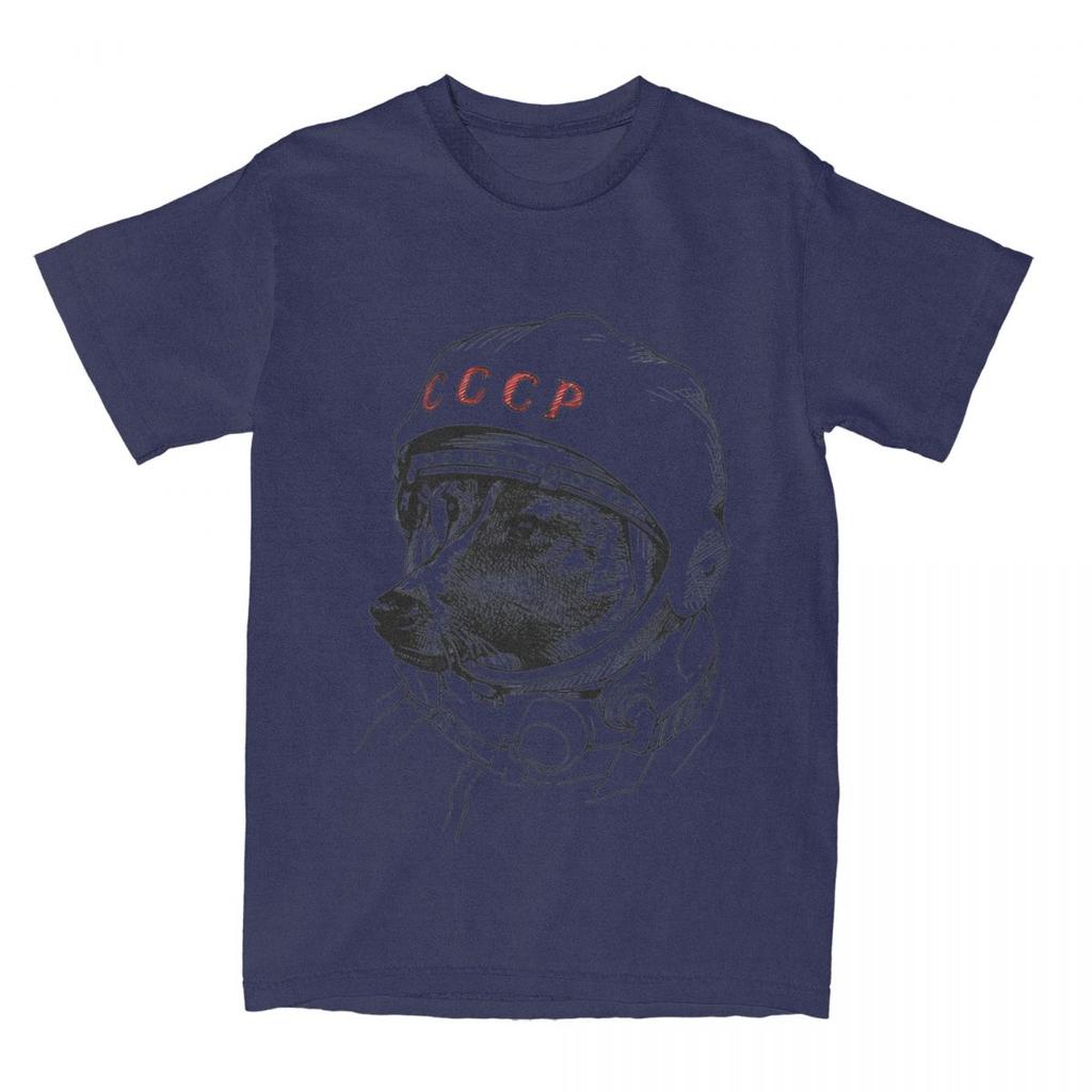 CCCP Rusia Laika Space Urss Astronauta Dog TShirt Mens Space Traveler Vintage 100 Cotton T Shirts Summer Tee Shirt Clothing