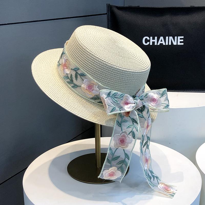 New French Bow Straw Hat Women's Flat-top Sunscreen Hat Summer Casual Sunshade Straw Sun Hat