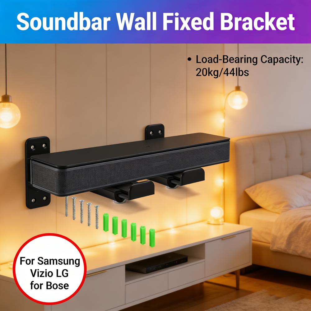 Universal Soundbar Wall Holder Bracket Anti Drop 20kg Load Adjustable 85-135mm Depth Drywall Mount for Samsung/Vizio/LG/Bose