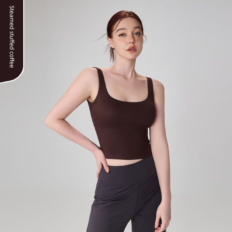 

2025 New Arrival Modal Rib Yoga Vest Female Beauty Back Exercise Underwear with Chest Pad Workout Bra Cover Supernumerary Breast Distilled coffee XL/10
