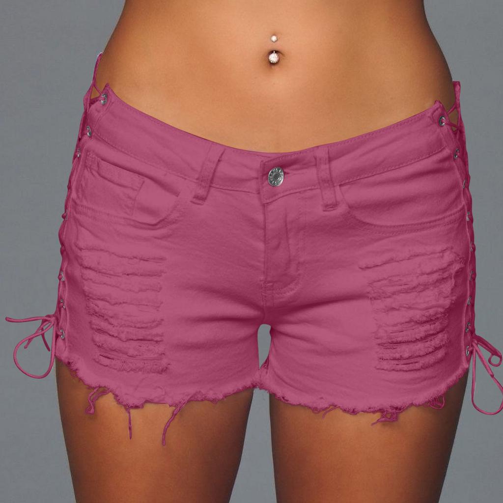 Dames Sexy Hotpants Gescheurd Sexy Street Cut Laag Uitgesneden Denim Shorts Zijdelingse Vetersluiting Broek Denim Shorts