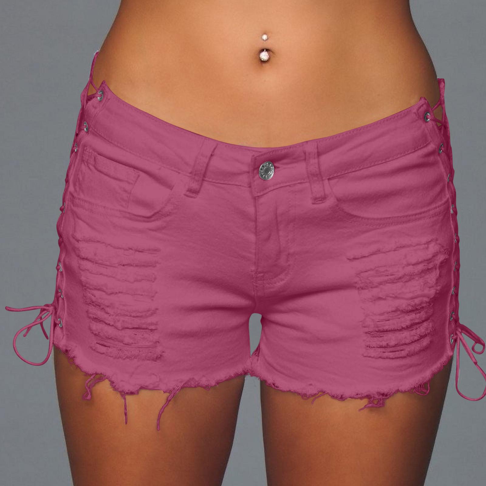 

Жіночі сексуальні шорти, рвані джинсові шорти сексуального вуличного вирізу з низьким верхом, джинсові шорти з боковими шнурками винний