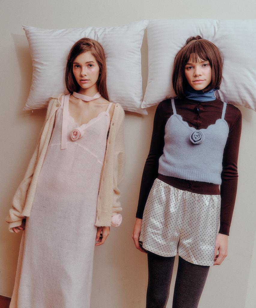 MELLY&ROSE Corsage Wave Knit Dress Scarf Set(310257)_L/Pink