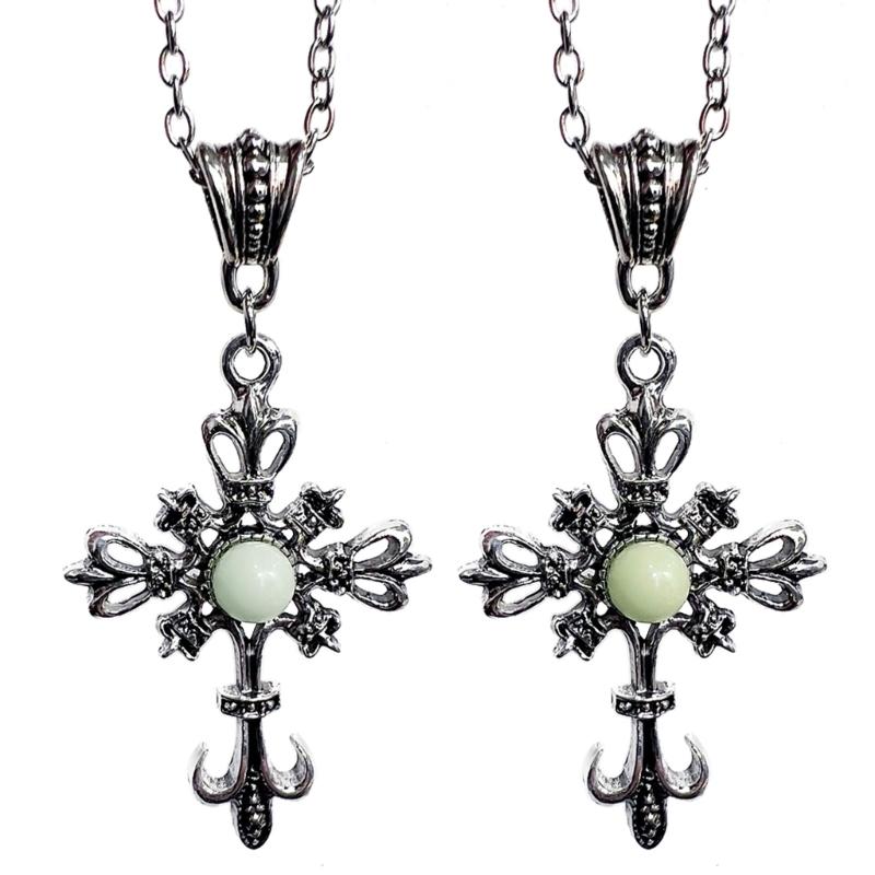 Cross Pendant Necklace Punk Choker Luminous Stone Necklace Hip Hop Clavicle Chain Necklace Gothic Jewelry for Egirl Eboy