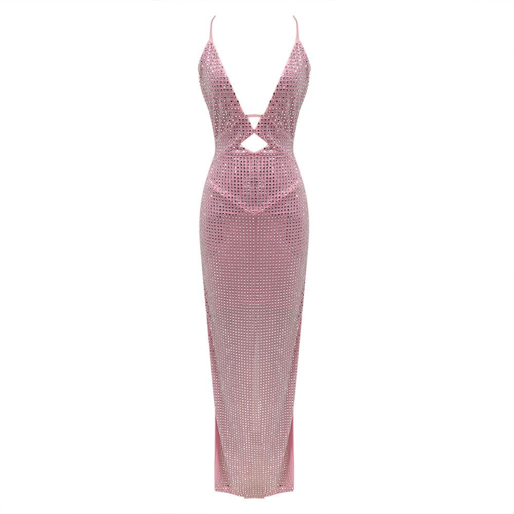 European and American New Fashion New Summer Sexy Temperament Party Hollow Hot Diamond Perspective Suspender Evening Dress Dress