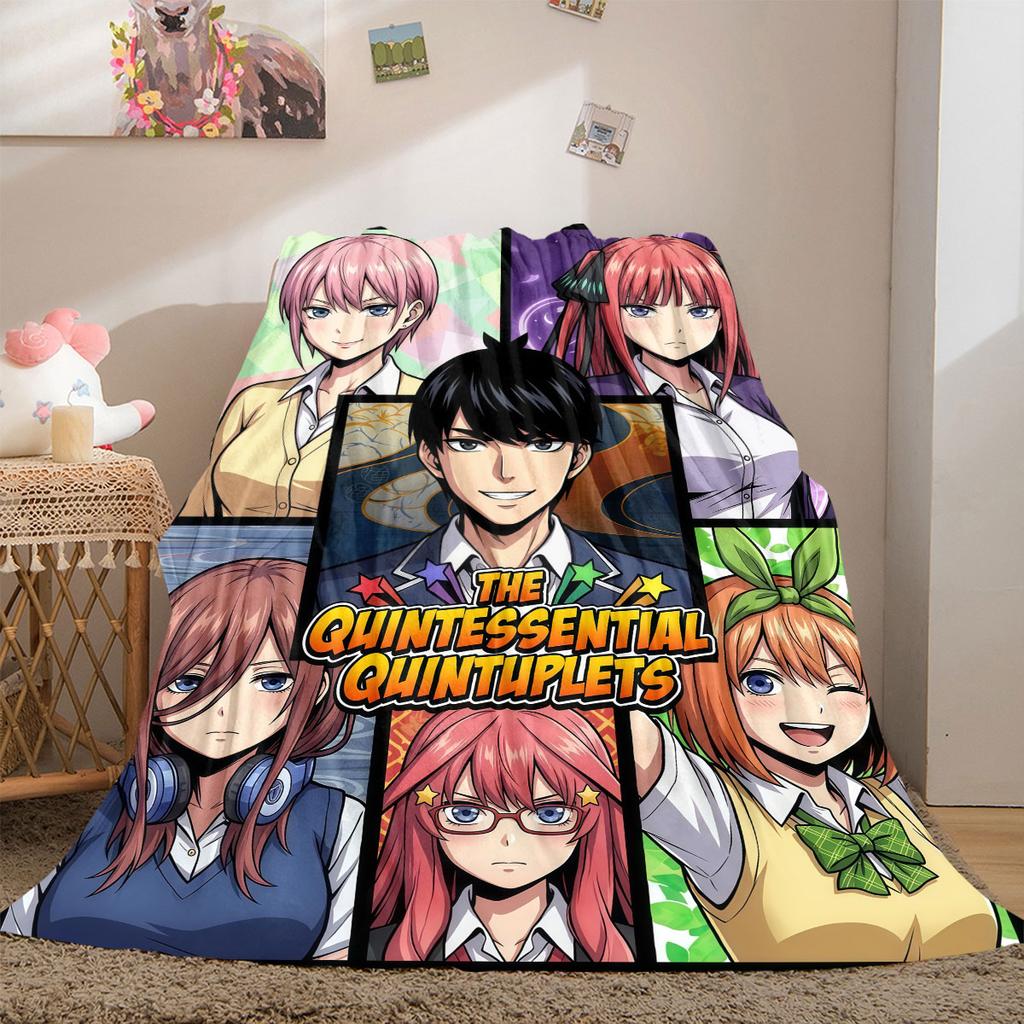 The Quintessential Quintuplets 2D Print Flannel Blanket, Cartoon Characters for Couch Bed, Travel Picnic Nap Blanket_LIAN