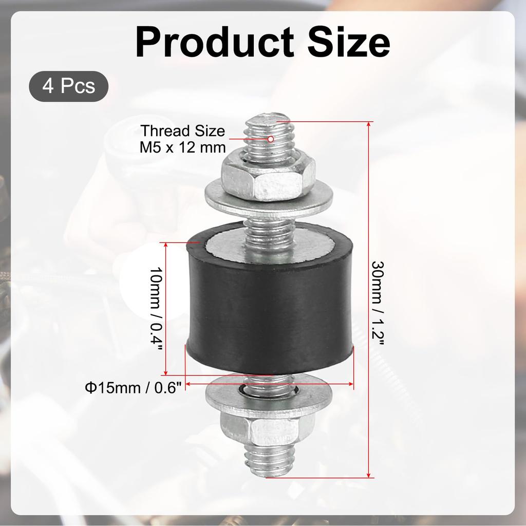 PATIKIL 4pcs 10x15mm Rubber Stud Shock Absorber M6 Rubber Insulation Mount Cylindrical Anti Vibration