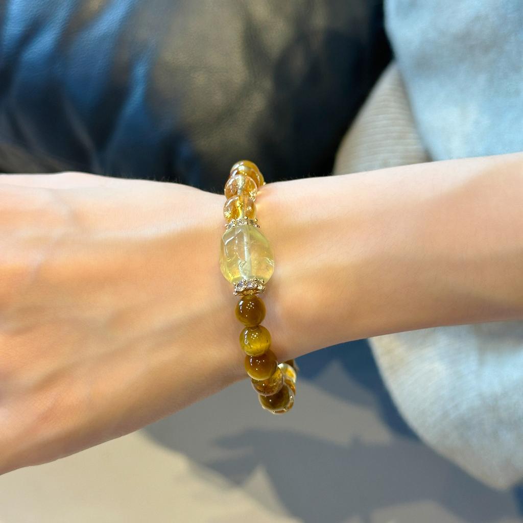 Shili Jian Fu Lu Shuangcai Artistic New Chinese Style Citrine and Tiger Eye Stone Bracelet Versatile Fresh and Simple Bead Bracelet