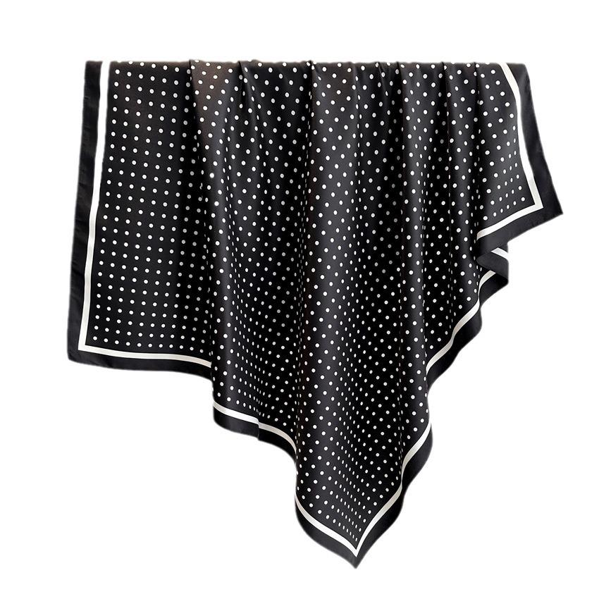 Literary Polka Dot Korean Version Printed Silk Scarf 90Cm Twill Silk Scarf Light Luxury Versatile Large Square Scarf Shawl Headscarf