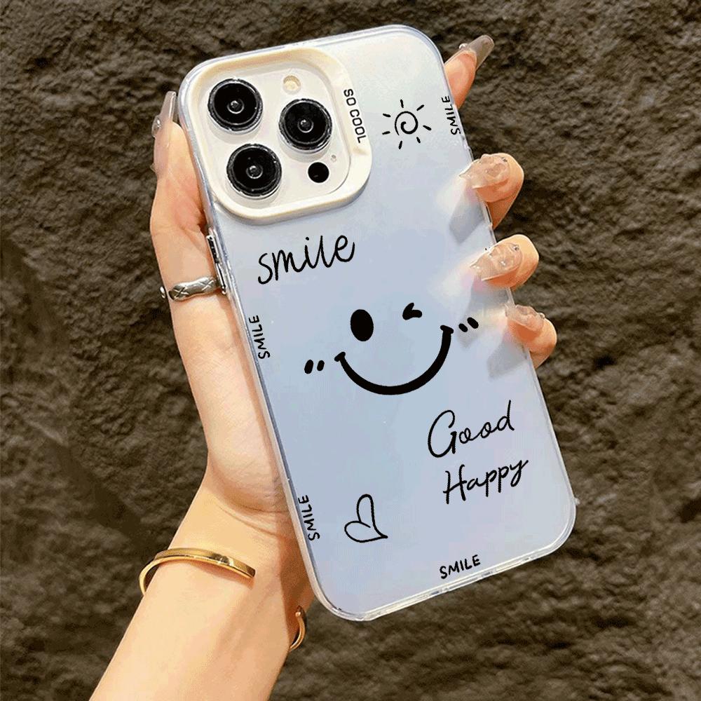 Personalized, simple, cute and smiling phone case for iPhone 16, 15, 14, 13, 12, 11 Pro Max 16E laser plated anti drop phone