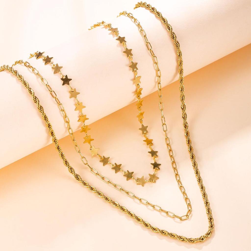 European & American Style Three-Layer Stackable Stainless Steel Necklace for Women - Fashionable, Versatile, High-End Luxury Clavicle Chain