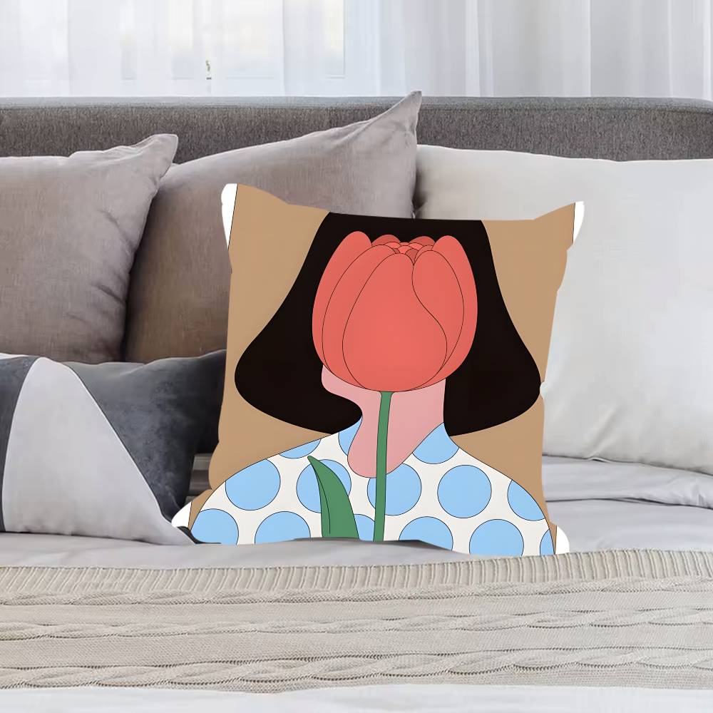 A-Abstract F-Figure Print Pillow Case Anti-dustmite Pillowcase Invisible Zipper Silky Short Plush Sofa Cushion Cover