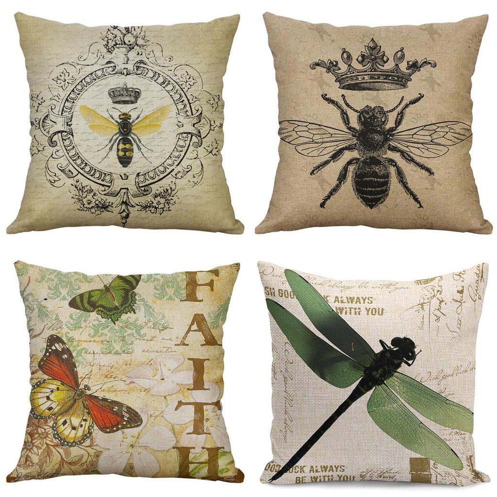 Elegant 18" Butterfly Bees Cotton Linen Pillow Case For Stylish Home Decor