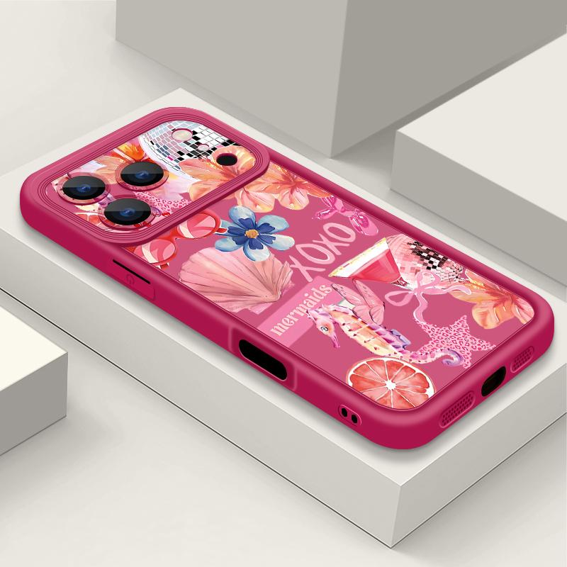 Shockproof Phone Case For iPhone 17 Pro Max Pink Cartoon Floral Pattern Silicone Cover For iPhone 16 Pro Max Cover iPhone 15 14 13 12 11 16E Air