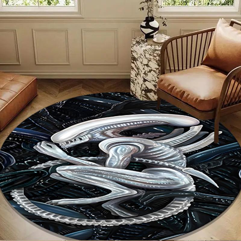 Alien Horror Artwork Round Rug for Livingroom,Bedroom, Palyroom, Chair Rug, Area Rug, Circle Carpet, Large Size Fan Christmas Gift
