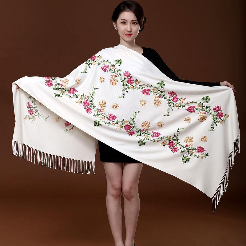 Červený vyšívaný šátek Dámský etnický styl Silný oboustranný hřejivý šátek Dvojí použití Podzim a zima Divoká Dlouhá část