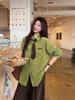 Women's Avocado Green Retro College Style Long-Sleeve Shirt – Spring 2026 Casual Layering Top