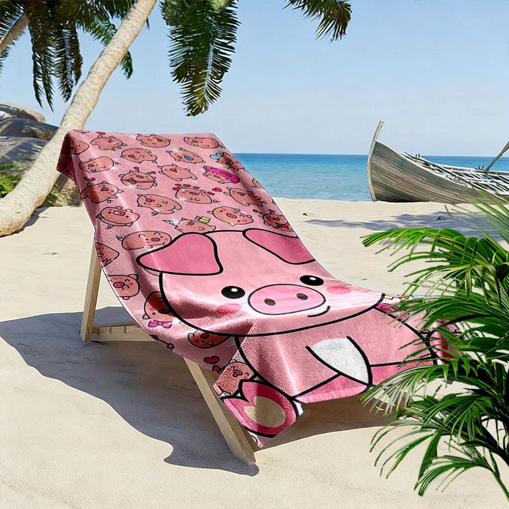 Cartoon Pink Pig Design Towel Beach Towel Quick-drying for Travel Outdoor Sports Jogging Beach and Swimming
