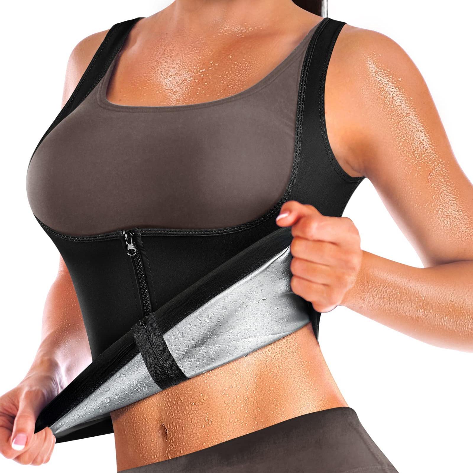 

Рубашка для сауны для женщин, термокостюм для сауны для похудения, тренажер для талии, спортивный жилет, рубашки для фитнеса, корректирующее белье для тренировок, майки для похудения, формирователь тела XXXL серебряный/чёрный