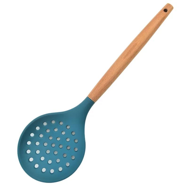 Kochen Silikon Sieb Lebensmittel Antihaft Hitzebeständig Holzgriff Abtropfsieb Löffel Schaumlöffel Sieb Kochen Küchenwerkzeuge