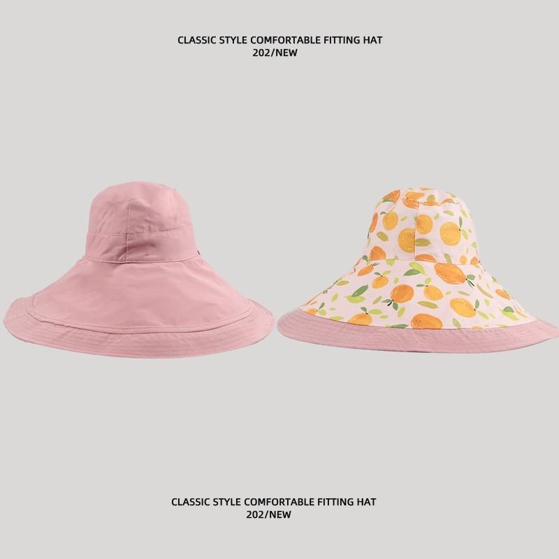 Sun Hat Women's Summer Big Brim Double-sided Bucket Hat Showing Face Small Hat Sun Protection and UV Protection Sun Hat