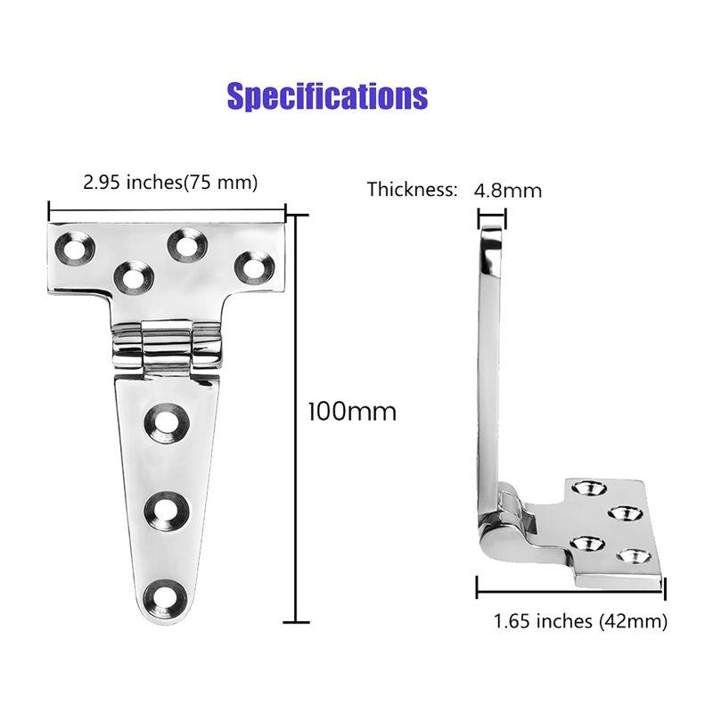A84E-Marine Grade T Hinges, Boat Hinges, No Noise, Heavy Duty 316 Stainless Steel With Screws (2 PCS)