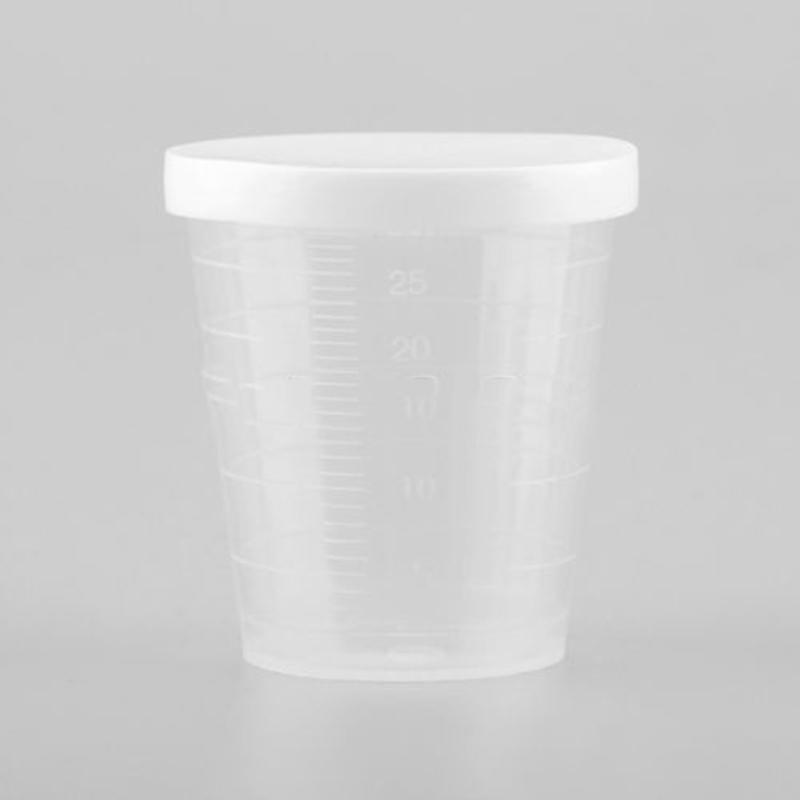 Clear Plastic Medicine Measuring Cups with White Lids Set of 10 (30ml)