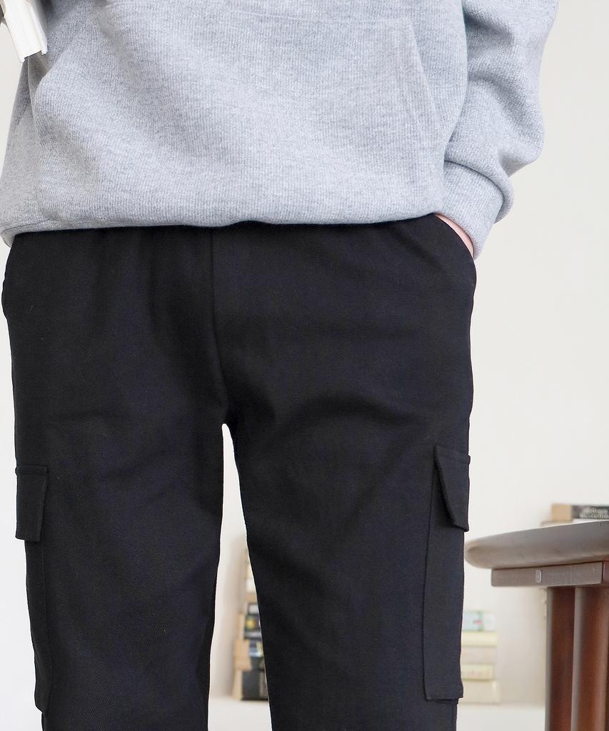 Jikeulib Brushed Fleece-Lined String Elastic Cargo Pocket Spandex Cotton Pants