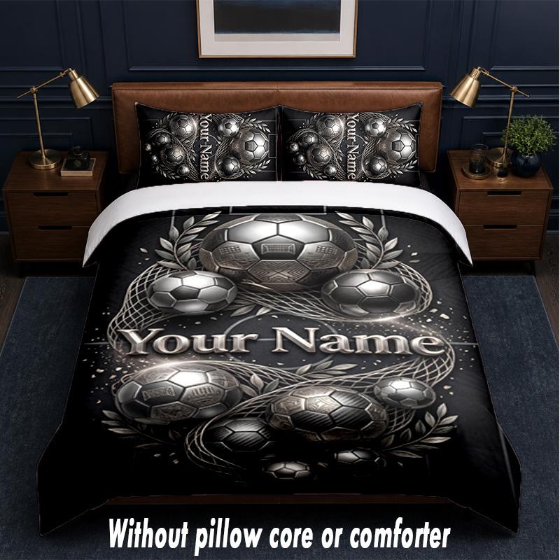Soccer Theme Custom Text Or Name 3Pcs Bedding Set,1 Flat Sheet & 2 Pillowcases Personalized Home Bedding