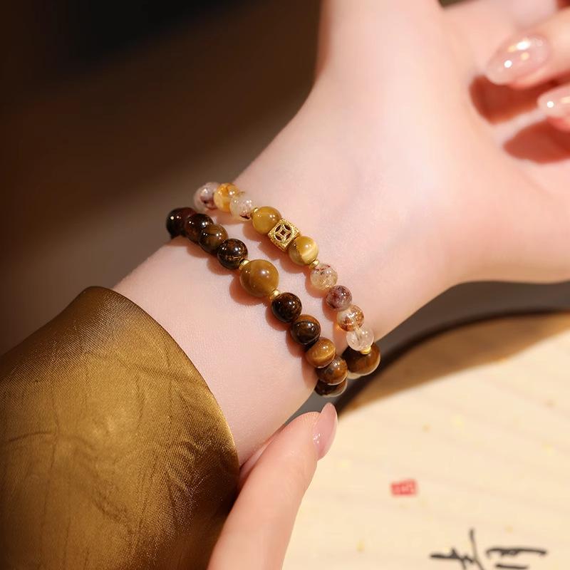 Double-layered Tianshan Green and White Jade Bracelet for Women with Ginkgo and Gourd Pendants, New Crystal Bracelet