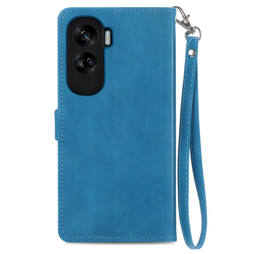 For Honor X50i 5G/90 Lite 5G Zipper Wallet Case with Strap Flower Imprint PU Leather Phone Cover