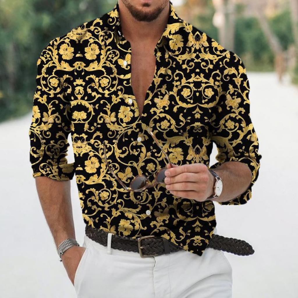 Trendy long-sleeve shirt with luxury chain, leopard & zebra print, stylish and versatile.