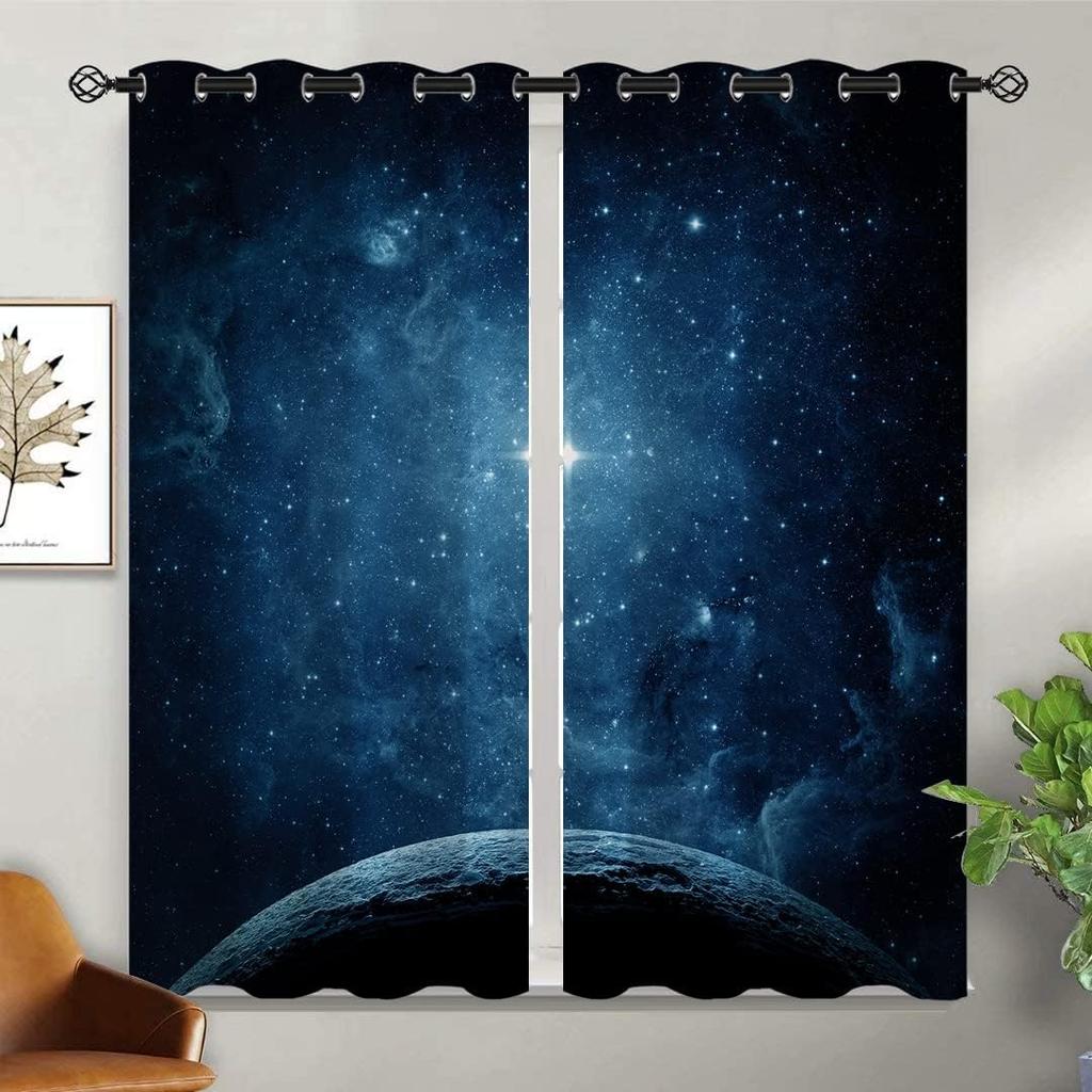 Galaxy Polozatemňovací závěsy pro dívky chlapce děti bytová dekorace galaktický vesmír psychedelický Mléčná dráha kroužky termoizolační