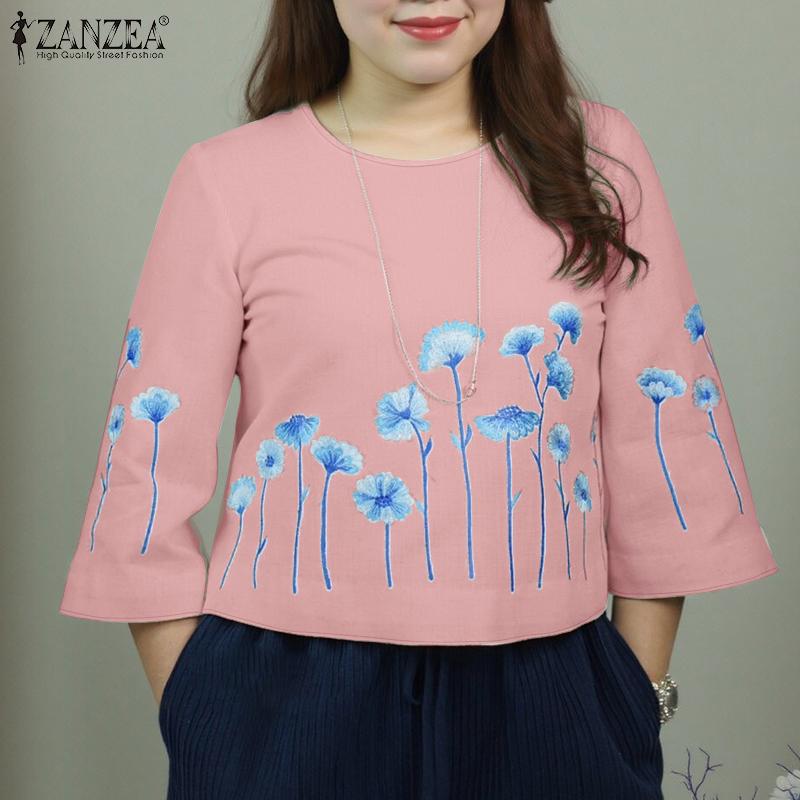 ZANZEA Chemisier imprimé ample décontracté à col rond et manches 3/4 pour femmes