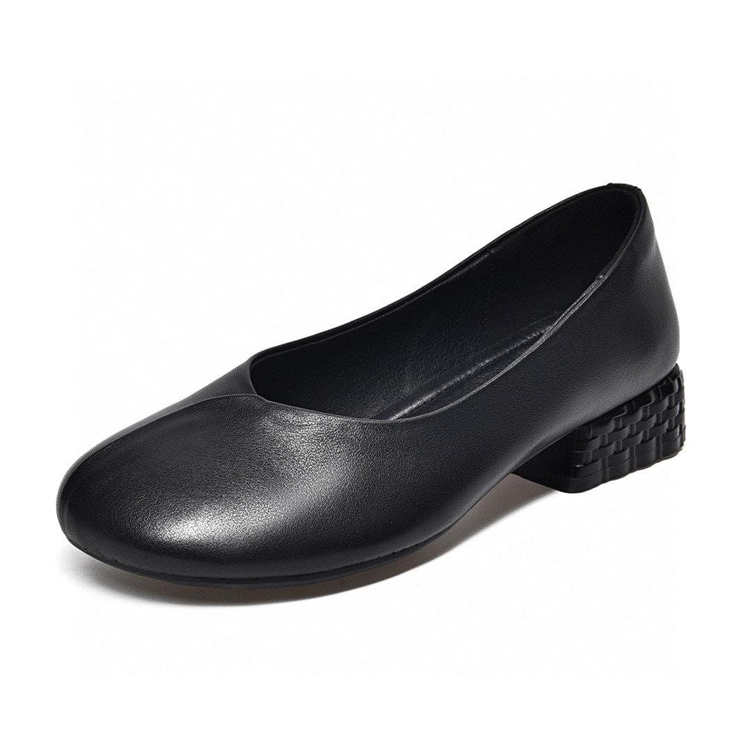 

Женские осенние новые туфли-лодочки с круглым носком и мелким вырезом, одинарные туфли на плоской подошве, мягкая подошва, мягкая поверхность, туфли для бабушек, ленивые туфли из коровьей кожи 40 чёрный