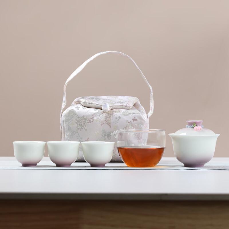 MULTIPOTENT Mutton Fat Jade Ceramic Gradient Purple Portable Travel Tea Set