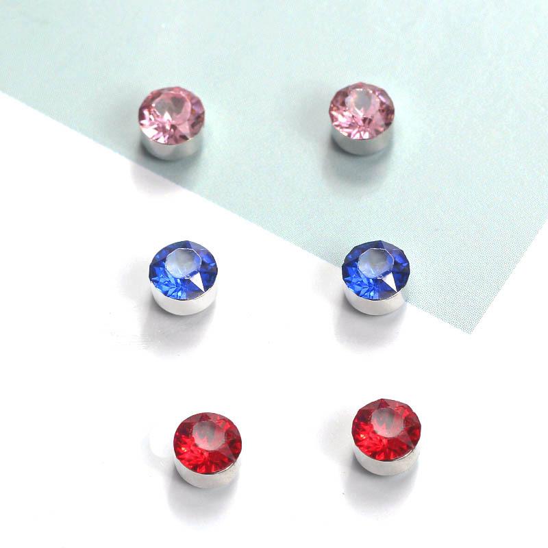 E1446 Magnet Rhinestone Magnet Ear Clip, Unisex Round Earrings Earclip