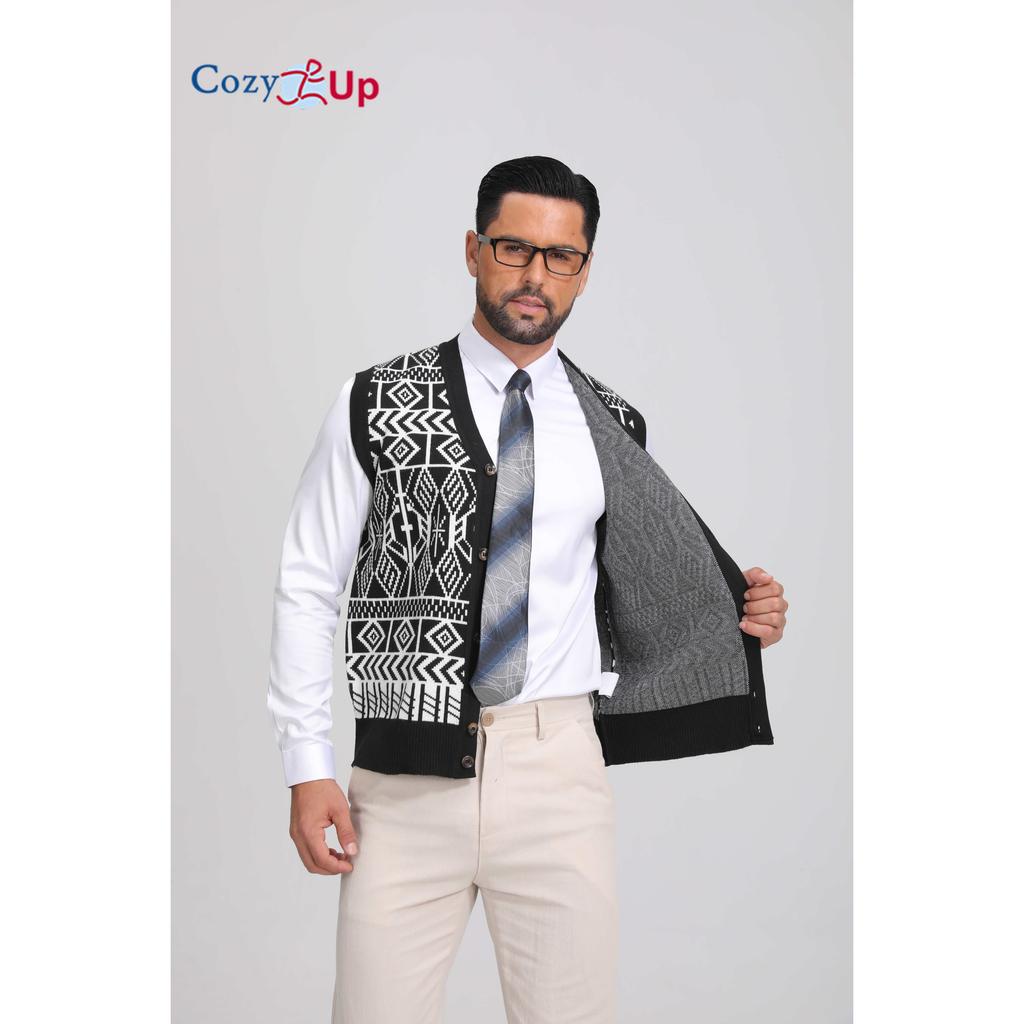 Cozy Up Men Color Block Plaid Knit Cardigan Vest with Buttons - Casual V-Neck, Sleeveless, Regular Fit for Spring/Fall