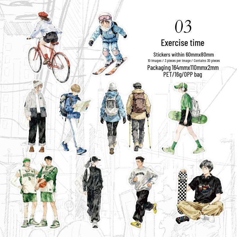 Twilight PET Sticker Pack: Street Corner Pedestrians Series - 30 Sheets, 6 Styles, Person Life Theme Journal Stickers