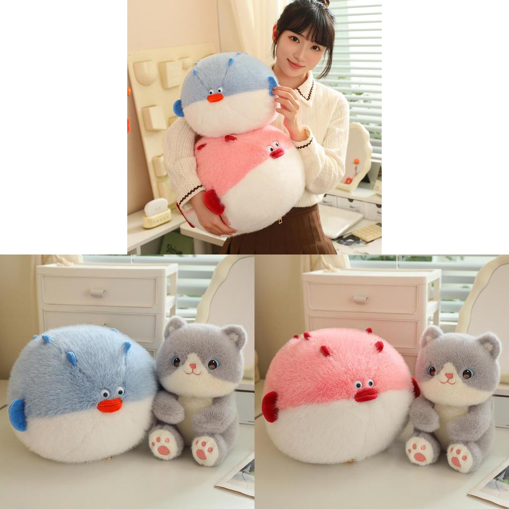 Adorable Cat Eating Fish Plush Toy Cushion For Cozy Sleeping And Office Naps