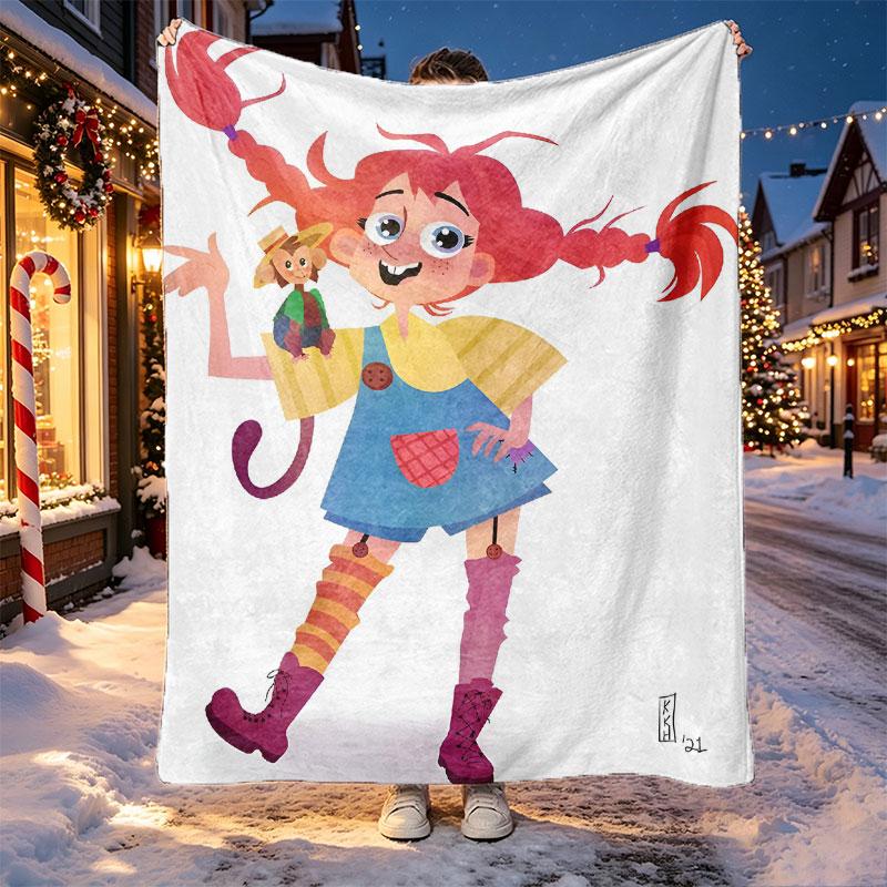 Pippi Longstocking Pattern Blanket for Home Decoration, Bed, Sofa, Car Travel, Camping, Suitable for All Seasons, Birthday Christmas Gift