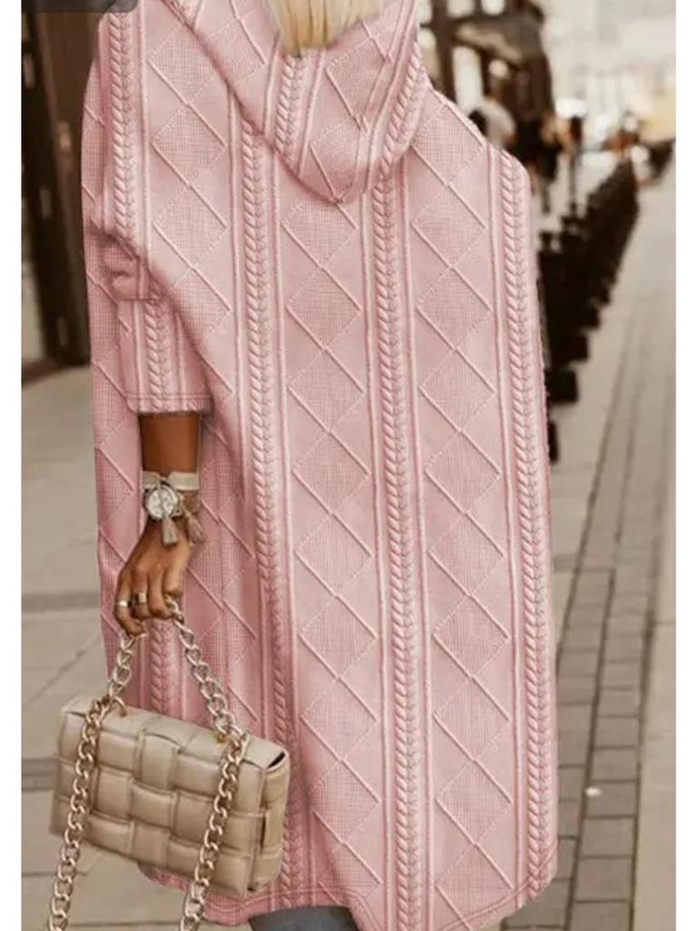 2023 Herbst/Winter Damen Einfarbig Kapuzenstrickjacke aus Wolle