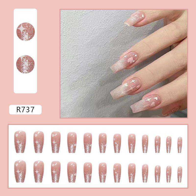 24Pcs Trendy False Nails Patch Gradient Color With Glitter Sequins Design Fake Nails Detachable Full Cover Fake Nail Tips