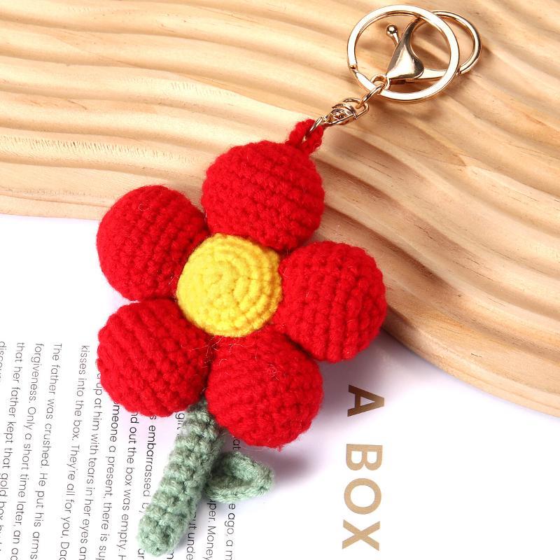 Portachiavi Fiore all'Uncinetto Carino Fiore Tessuto a Mano Pendente Fiore Finto Pianta Finta Creativa Regalo