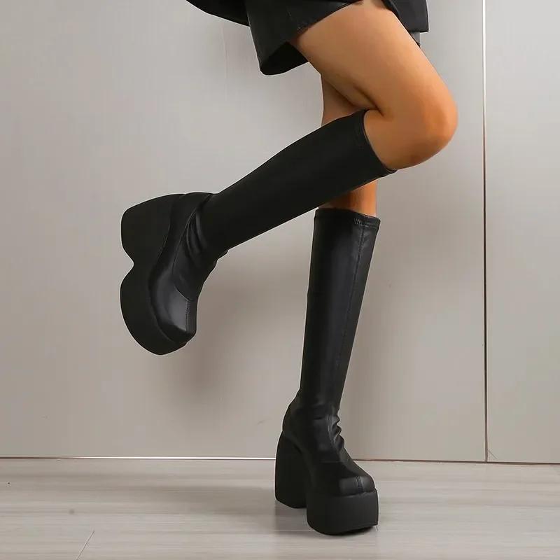 2025 Brand New Gothic Style Sexy Elegant Chunky Platform Women Ankle Boots Big Size 43 Walking Comfy Woman Shoes Platform Shoes