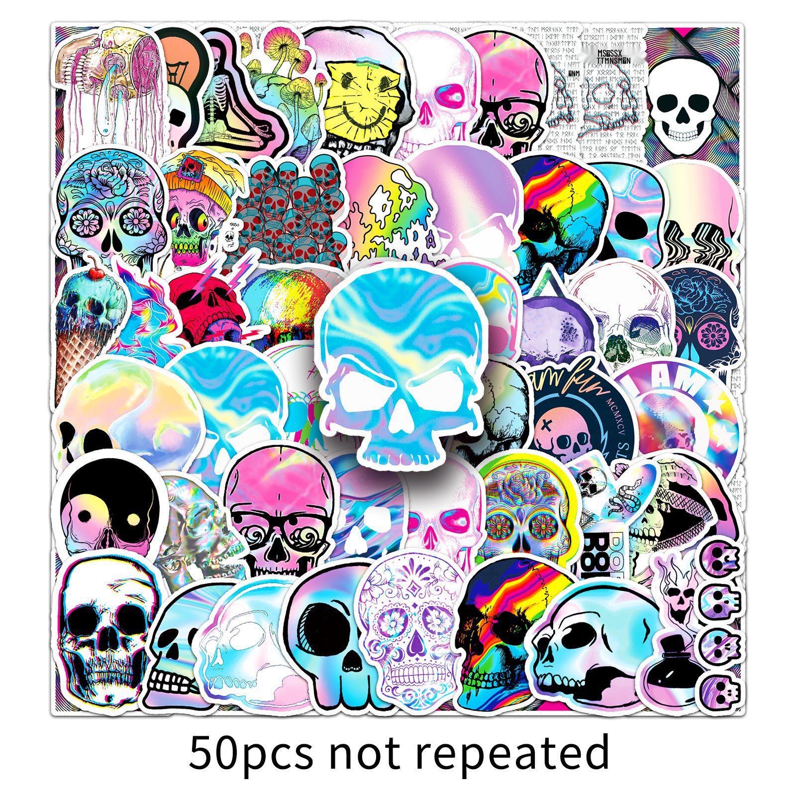 50 Holographic Skull Stickers - Colorful, Creative & Scary for Cars and Journals