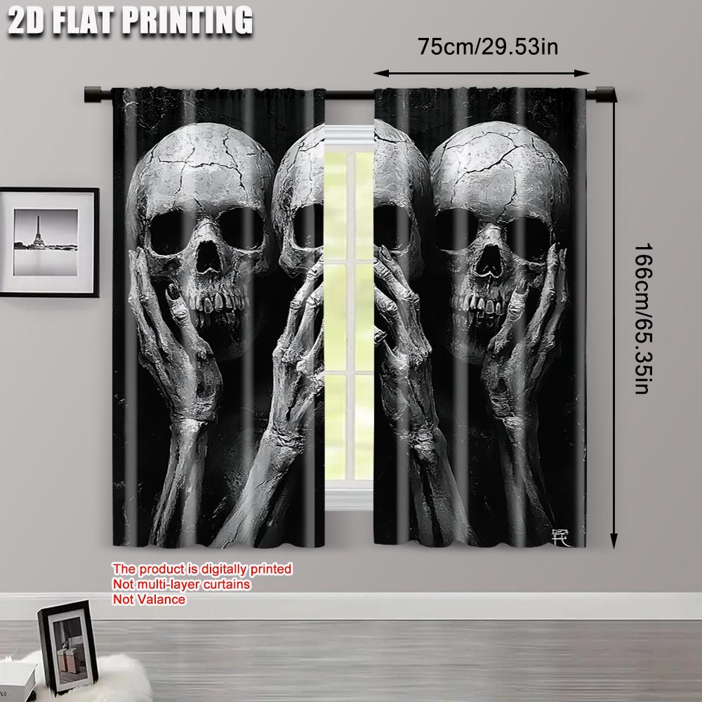 2pcs   Curtains Roller Blinds  print Black Skull Print 100% Polyester (without rod) Stuff Clearance Use for Bedroom
